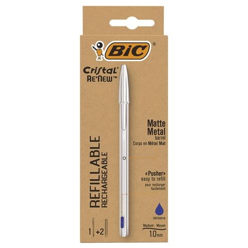 Bic Penna a Sfera Cristal Re New 1mm Blu 1+2 Refill