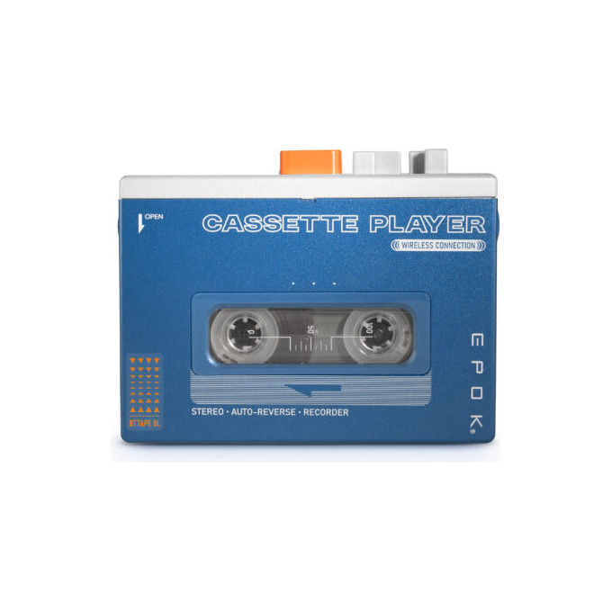 Big Ben Lettore Cassette Portatile Bluetooth Arancione Blu con Cuffie e Funzione Auto Reverse