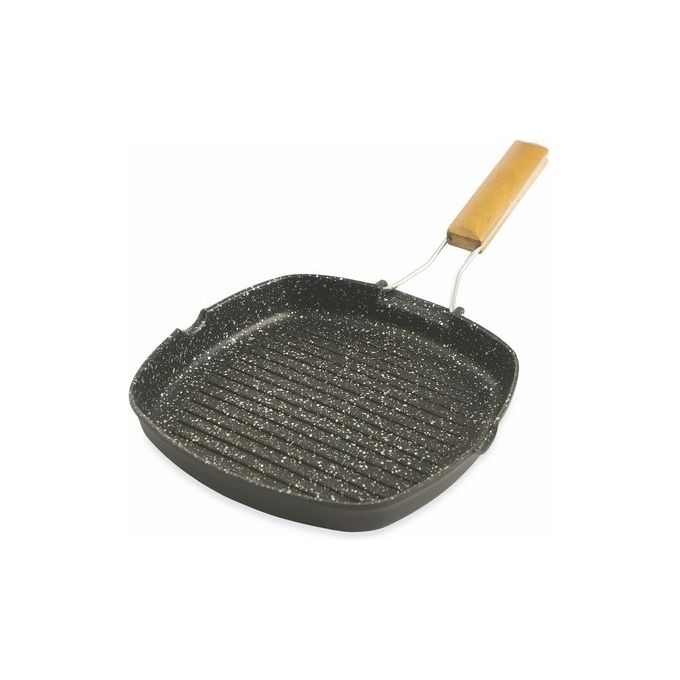 Bistecchiera 24 Anti Aderente Manico In Legno Pieghevole Effetto Marmo