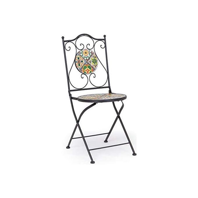Bizzotto Sedie da Giardino in Acciaio con Decoro in Ceramica per Esterno o Interno Pieghevole Naxos