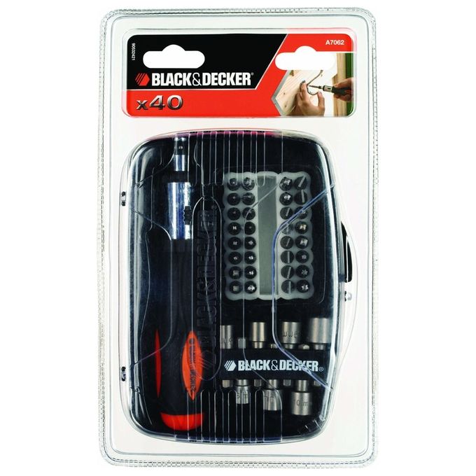 Black+Decker A7062-XJ Set Cacciavite Cricchetto con Inserti Avvitatura in Valigetta