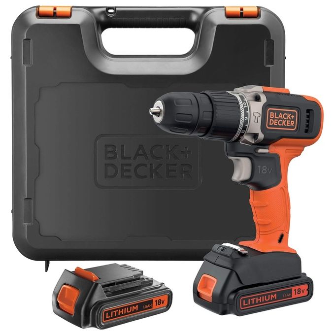 BLACK AND DECKER Trapano Avvitatore a Percussione 18V Comprende 2 batterie 1.5Ah in valigetta di plastica