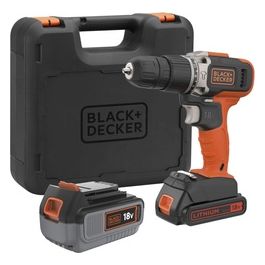 BLACK AND DECKER Trapano Avvitatore a Percussione 18V, 2 Batterie In dotazione al Litio 18V- 2.0Ah  4.0Ah;  caricabatterie per ricarica in 3-5 ore, Valigetta