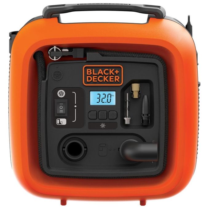 Black+Decker Compressore Portatile 12v 11 bar max con Display Digitale e Accessori Gonfiaggio
