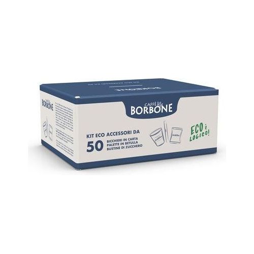 Borbone Kit Bio Ecologico 50 Pezzi Bicchieri  50 Pezzi Palettine  50 Pezzi Bustine