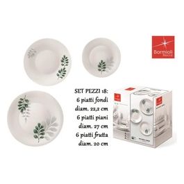 Servizio di piatti per 6 persone 18 Pezzi Bianco Moon Botanica verde
