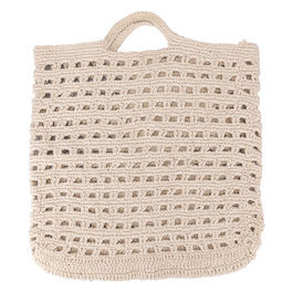 Borsa baguette uncinetto beige,100% cotone, doppio manico corto, Crochet