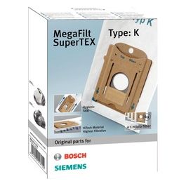 Bosch Confezione 4 sacchetti filtro in tessuto MEGAfilt plus con sigillo in gomma adatto per aspirapolveri BSG1 e BSN1