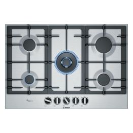 Bosch PCQ7A5B90 Serie 6 Piano Cottura a Gas 5 Fuochi Griglie in Ghisa FlameSelect 75 cm Acciaio Inox