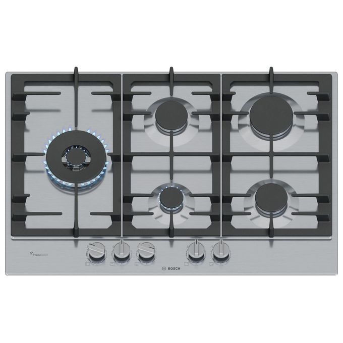 Bosch PCS7A5I90 Piano Cottura 5 Fuochi a Gas Larghezza 75 cm (1 Bruciatore Wok) in Acciaio Inox
