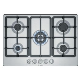 Bosch Serie 4 PGQ7B5B90 Piano cottura a Gas 5 Fuochi (4+1 Wok) Griglie in Ghisa 75 cm Inox