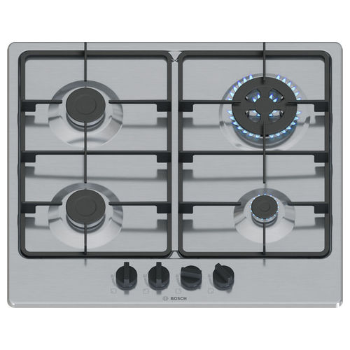 PGH6B5K60 Serie 4 Piano cottura a gas 60 cm 4 fuochi Wok 3300 W Griglie in Ghisa colore Acciaio Inox