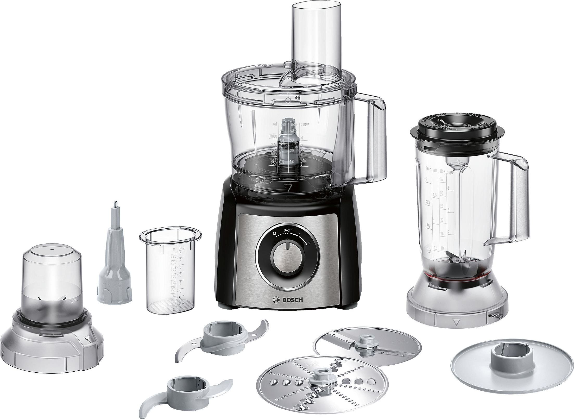 Bosch MCM3501M MultiTalent 3-Robot da Cucina Compatto, 800 W, Plastica, Acciaio Inossidabile, Nero/Argento