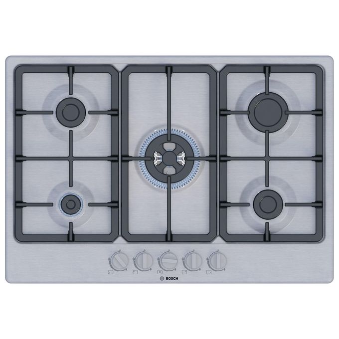 Bosch serie 4 PGQ7B5K90 Piano cottura a gas 4 fuochi FlameSelect Griglie in ghisa 60 cm inox