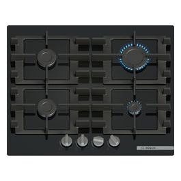 Serie 4 PNP6B6K40 Piano cottura a gas in vetro temperato 60 cm 4 fuochi griglie in ghisa nero
