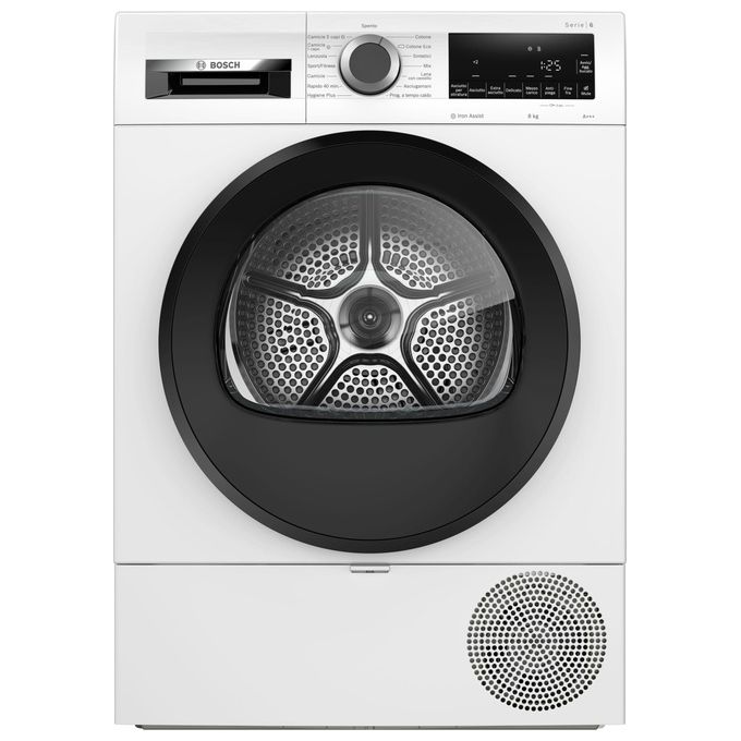 Image of Bosch Serie 6 WQG233C0IT Asciugatrice a Pompa di Calore 8 Kg Classe A+++ Rumorosita' 64 dB Vapore Iron Assist programma Hygiene Plus Filtro Easy Clean Motore inverter Bianco