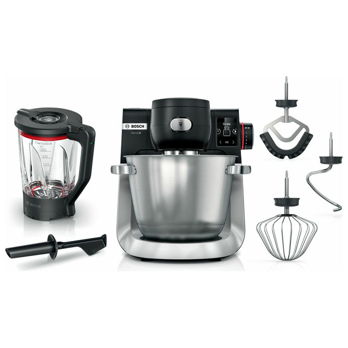 Impastatrice BOSCH MUMS6ZS17, 1600 W, Programmi Automatici, Ciotola XXL da 5.5 L in Acciaio Inox, Frusta e Ganci, Accessori Inclusi Lavabili Lavastoviglie, Nero