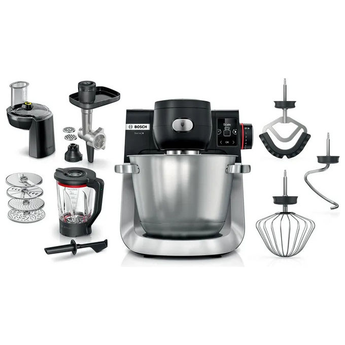 Impastatrice BOSCH MUMS6ZS34, 1600 W, Programmi Automatici, Ciotola XXL da 5.5 L in Acciaio Inox, Frusta e Ganci, Dischi Vari, Frullatore, Accessori Inclusi Lavabili Lavastoviglie, Nero