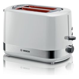 Bosch TAT6A511 Tostapane compatto integrato con funzione di scongelamento perfetto per 2 fette di tostatura funzione sollevamento centraggio del pane 800 W in acciaio inox/bianco