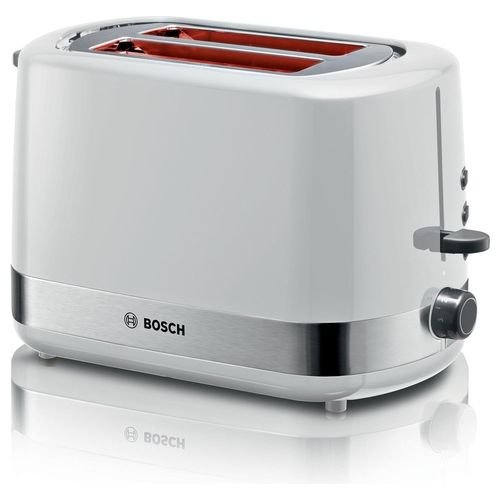 Bosch TAT6A511 Tostapane compatto integrato con funzione di scongelamento perfetto per 2 fette di tostatura funzione sollevamento centraggio del pane 800 W in acciaio inox/bianco