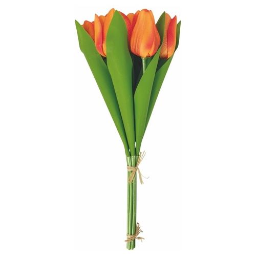 Bouquet artificiale tulipani arancio, nastro inrafia h.39 cm