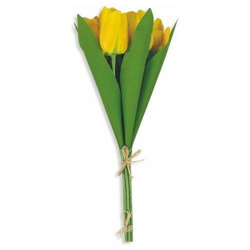 Bouquet artificiale tulipani gialli, nastro inrafia h.39 cm