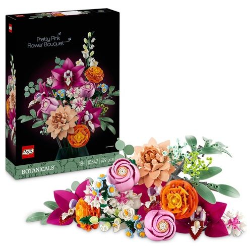 Botanicals Bouquet di Fiori Rosa, Kit Modellismo Adulti da Collezione, Decorazioni Casa con Piante Finte Artificiali con Margherite, Fiordalisi e Sambuco, Idea Regalo Donna, Uomo, Lei o Lui 10342
