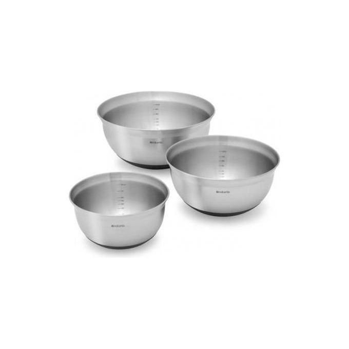 Brabantia Mixing Bowl Set 3 Ciotole Graduate con Base in Silicone Steel Matt Black