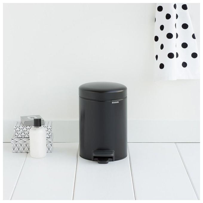 Brabantia Pedal Bin Newicon Pattumiera a Pedale Secchio Interno in Plastica Nero Opaco 3 Litri