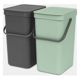 Sort e Go Contenitore per Rifiuti 2x12 Litri Grigio Scuro e Verde Giada