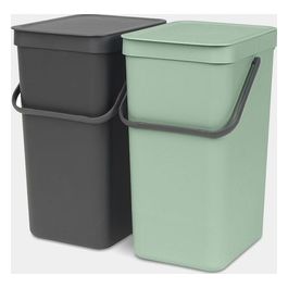 Sort e Go Contenitore per Rifiuti 2x16 Litri Grigio Scuro e Verde Giada