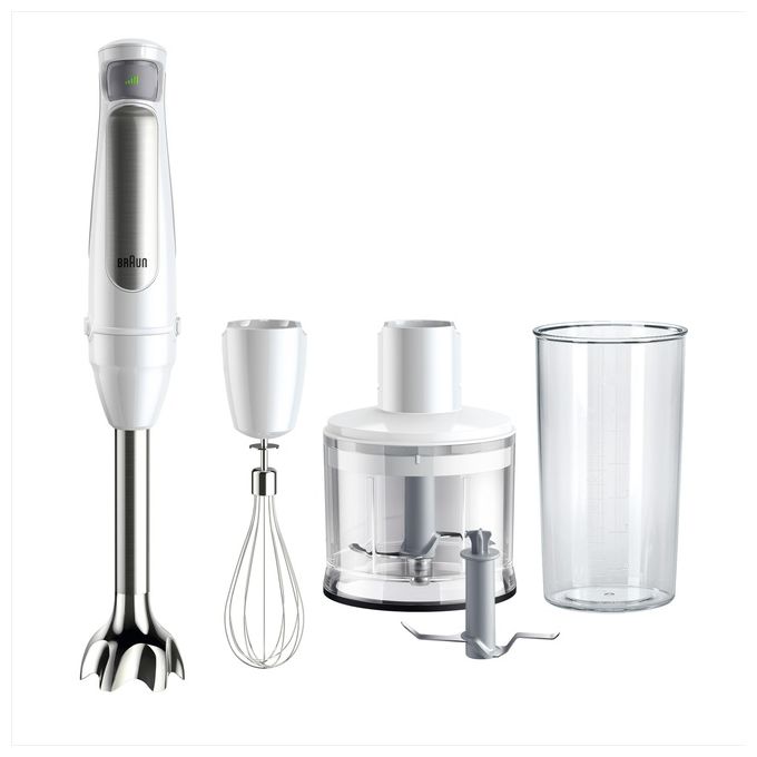 Braun multiquick 7 frullatore a immersione 1000 w tecnologia powerbell con tritatutto frusta a filo e bicchiere graduato bianco