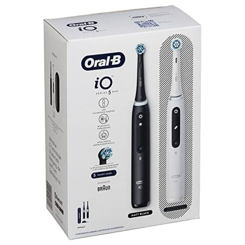Braun Oral-B iO Series 5 Duo Spazzolino Elettrico Nero/Bianco con 2 Testine
