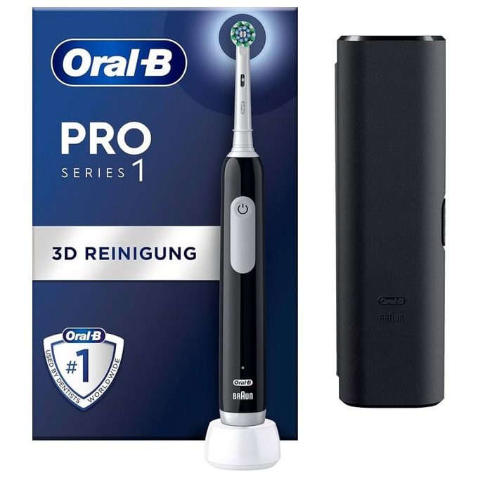 Image of Braun Oral-B Spazzolino Elettrico Ricaricabile Series 1 Nero con 1 Testina di Ricambio e 1 Custodia da Viaggio