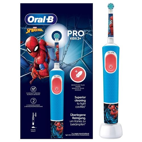 Braun Oral B Spazzolino Elettrico Pro Kids Spiderman Azzurro e Bianco