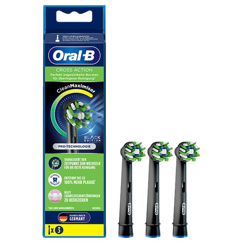 Braun Oral-B Testine di Ricambio Nero CrossAction CleanMaximizer 3 Pezzi