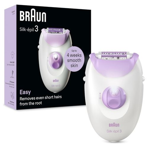 SE3-000 Silk-épil 3 Epilatore 20 Pinzette Tecnologia MicroGrip 2 Velocità Luce Integrata Rulli Massaggianti colore Viola Bianco