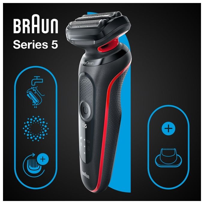 Braun Series 5 51-R1200S Rasoio Elettrico Trimmer Nero/Rosso