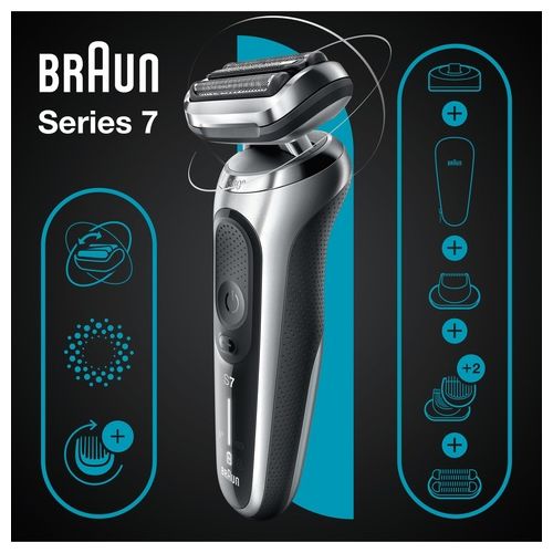 Braun Series 7 71-S4862cs Rasoio Elettrico Uomo con Accessori Rifinitore di Precisione Senza Fili Argento