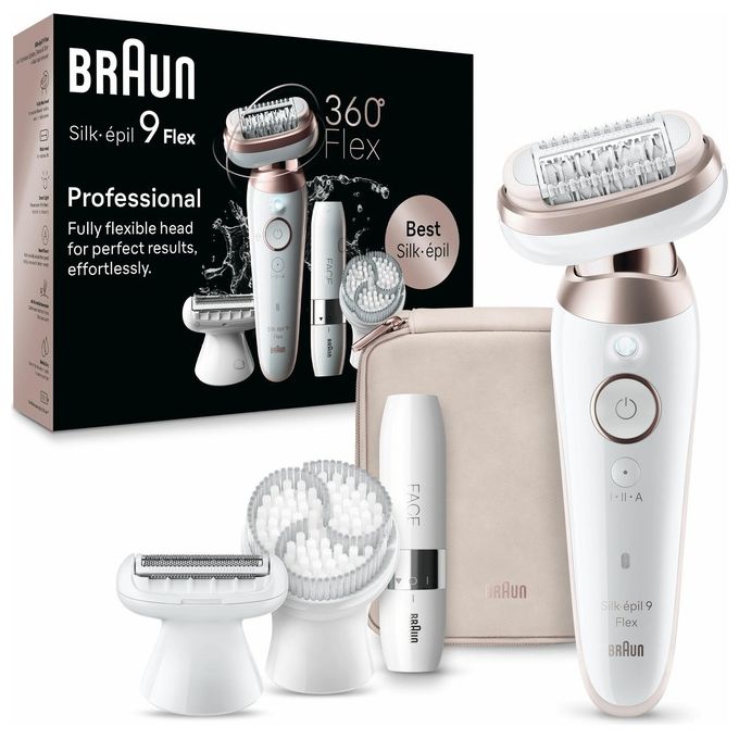 Braun Silk-Epil 9 Flex 9-360 3D Epilatore Elettrico Donna per Epilazione Semplice Bianco-Rosa