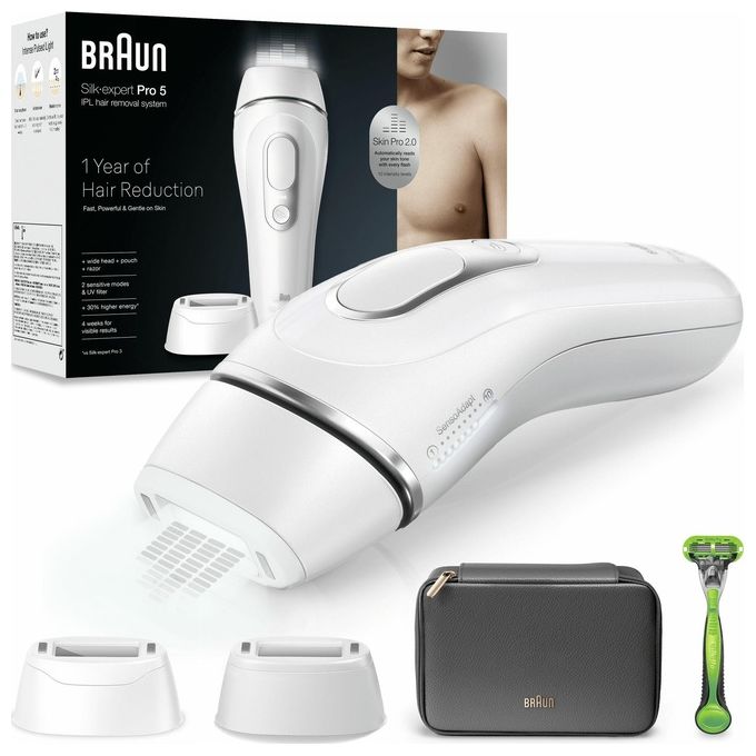 Image of Braun Silk-Expert Pro 5 Epilatore Luce Pulsata con Custodia Rasoio Uomo Gillette 2 Testine