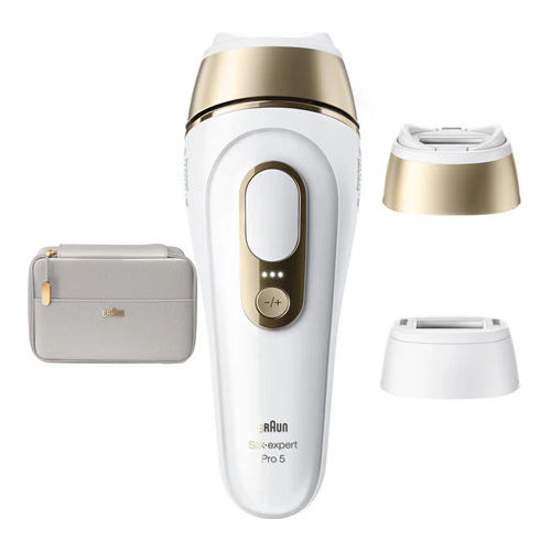 PL5210 Silk-expert Pro 5 Epilatore a Luce Pulsata IPL 10 livelli intensità sensore tono pelle 400000 lampi colore Oro Bianco