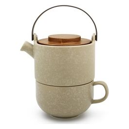 Tea-for-one Umea Beige con Coperchio in Legno di Acacia