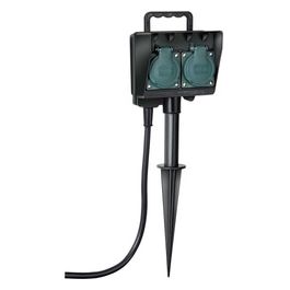 Presa Multipla da Giardino a 2 Prese con Punta da Terra IP 44 Nero/Verde