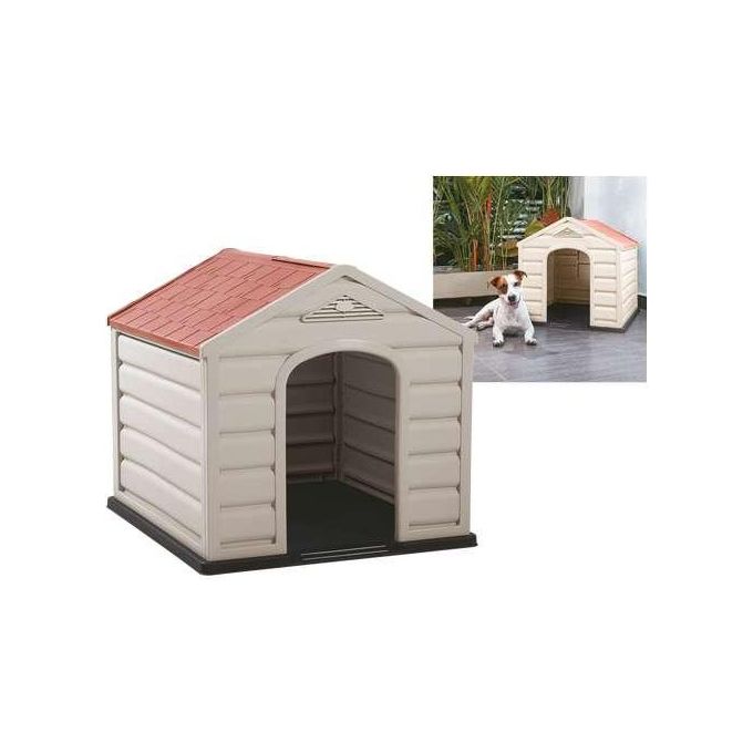 Brixo Cuccia per Cani in Resina Puppy 61x68x58cm Beige con Tetto Rosso