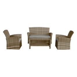 Set Rattan Century 2 Poltrone con Divano e Tavolo con Vetro