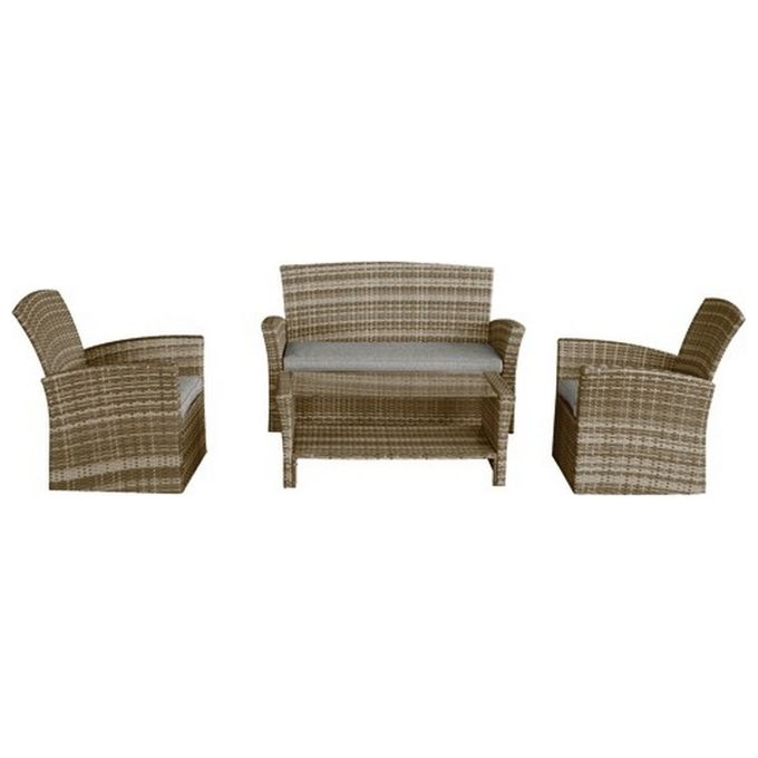 Brixo Set Rattan Century 2 Poltrone con Divano e Tavolo con Vetro