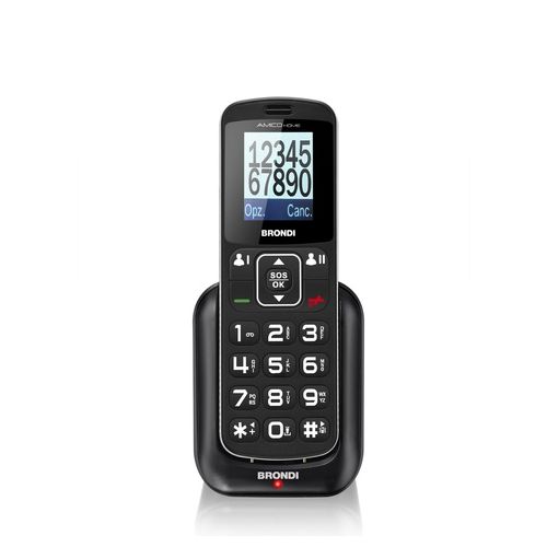 Brondi Amico Home Cellulare ideale per anziani 1.77'' Tasti Grandi Tasto SOS Volume Alto Dual Sim Nero