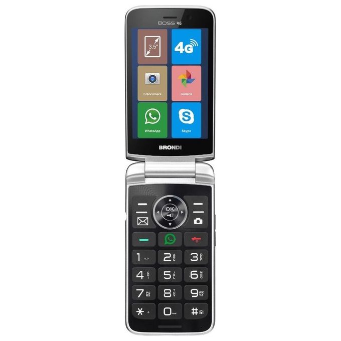 Brondi BOSS 4G Telefono Cellulare Maxi Display Tastiera Fisica Retroilluminata Dual Sim Flip Attivo Type-C Social Network Nero