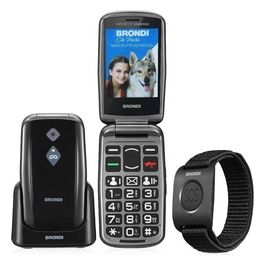 Brondi Amico Sicuro Plus 2.8" Dual Sim SOS Black Metal con base di ricarica e Braccialetto SOS 